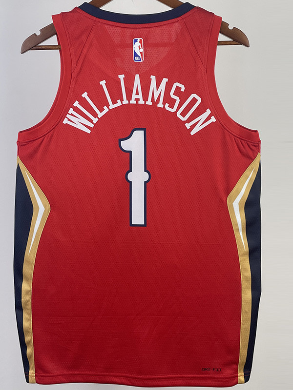 22-23 Pelicans WILLIAMSON #1 Red Top Quality Hot Pressing NBA Jersey (Trapeze Edition) 飞人版