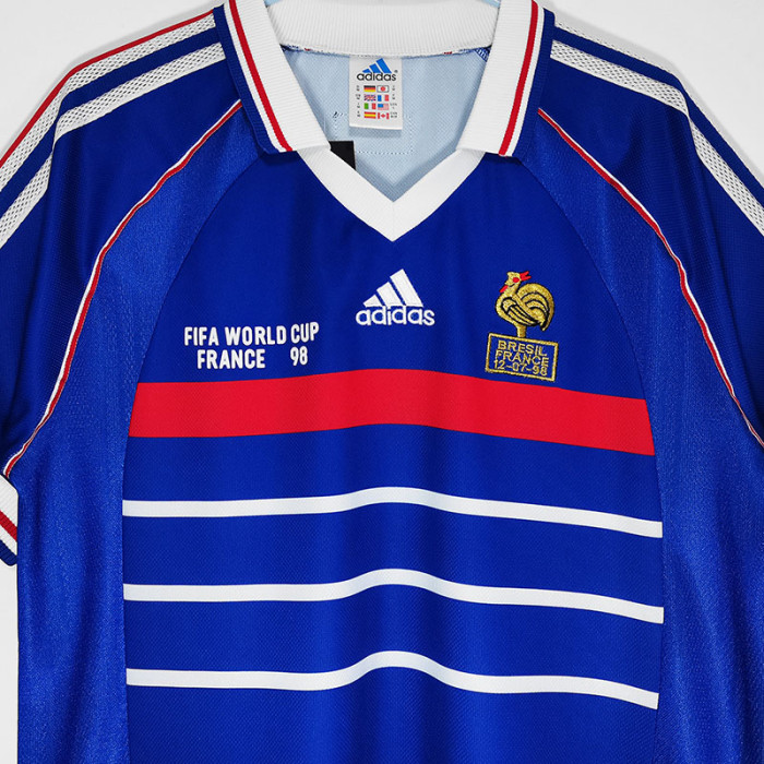 1998 ZIDANE #10 France Home Retro Soccer Jersey(右胸带小字)