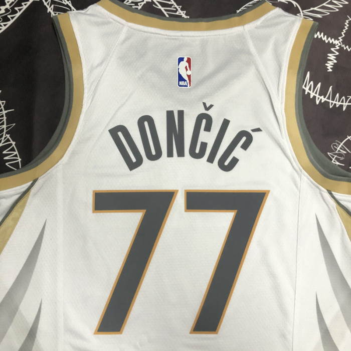 Dallas Maverick DONCIC #77 White 75th Anniversary Top Quality Hot Pressing NBA Jersey