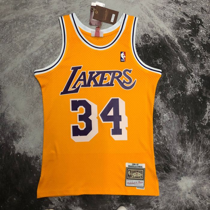 1997 LAKERS O’NEAL #34 Yellow Retro Top Quality Hot Pressing NBA Jersey(圆领)