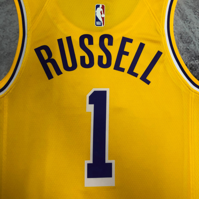 LAKERS RUSSELL #1 Yellow Top Quality Hot Pressing NBA Jersey(圆领)