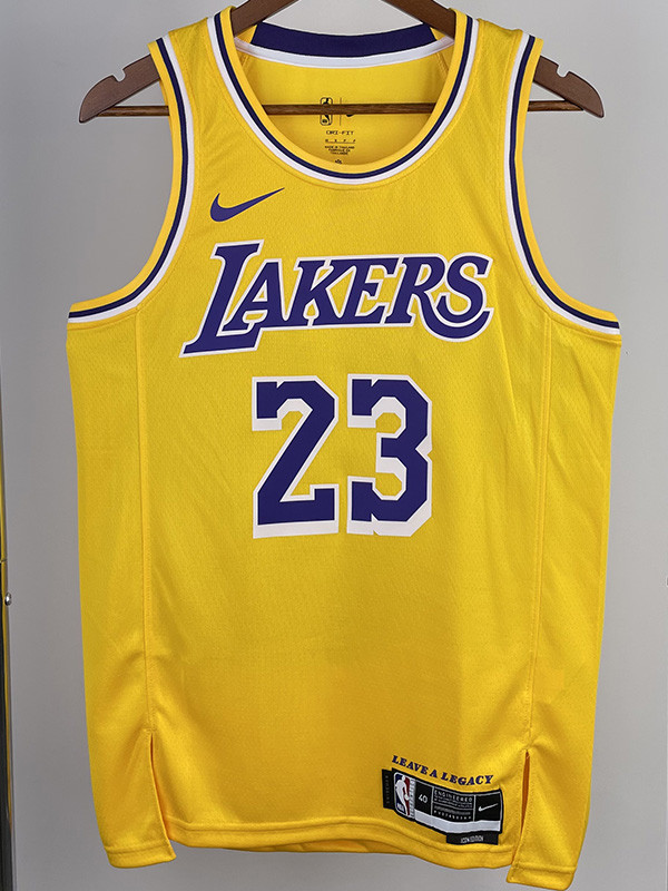 22-23 LAKERS JAMES #23 Yellow Top Quality Hot Pressing NBA Jersey(圆领)