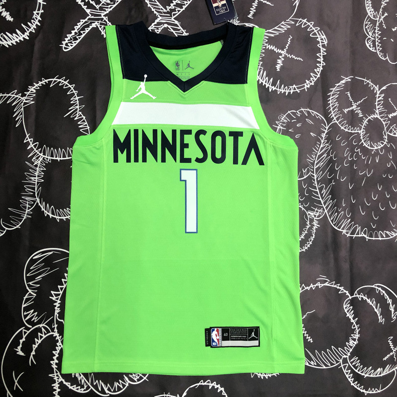 Timberwolves EDWARDS #1 Fluorescent Green Top Quality Hot Pressing NBA Jersey