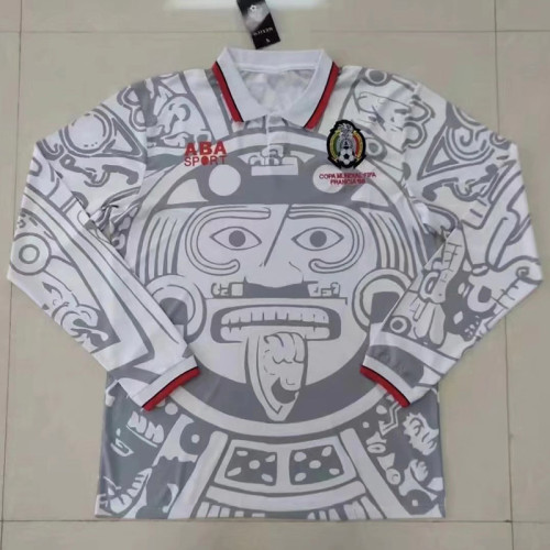 1998 Mexico Away White Long Sleeve Retro Soccer Jersey (长袖) 带小字