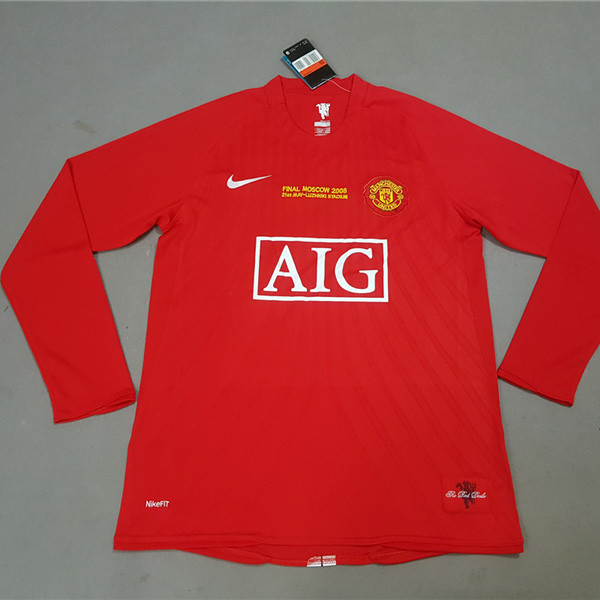 2007-2008 Man Utd home Red long sleeve Retro soccer jersey (长袖)(决赛字)