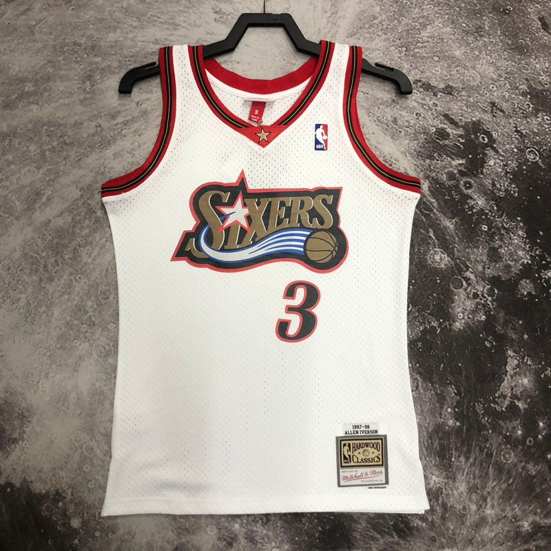 1998 76ERS IVERSON #3 White Retro Top Quality Hot Pressing NBA Jersey