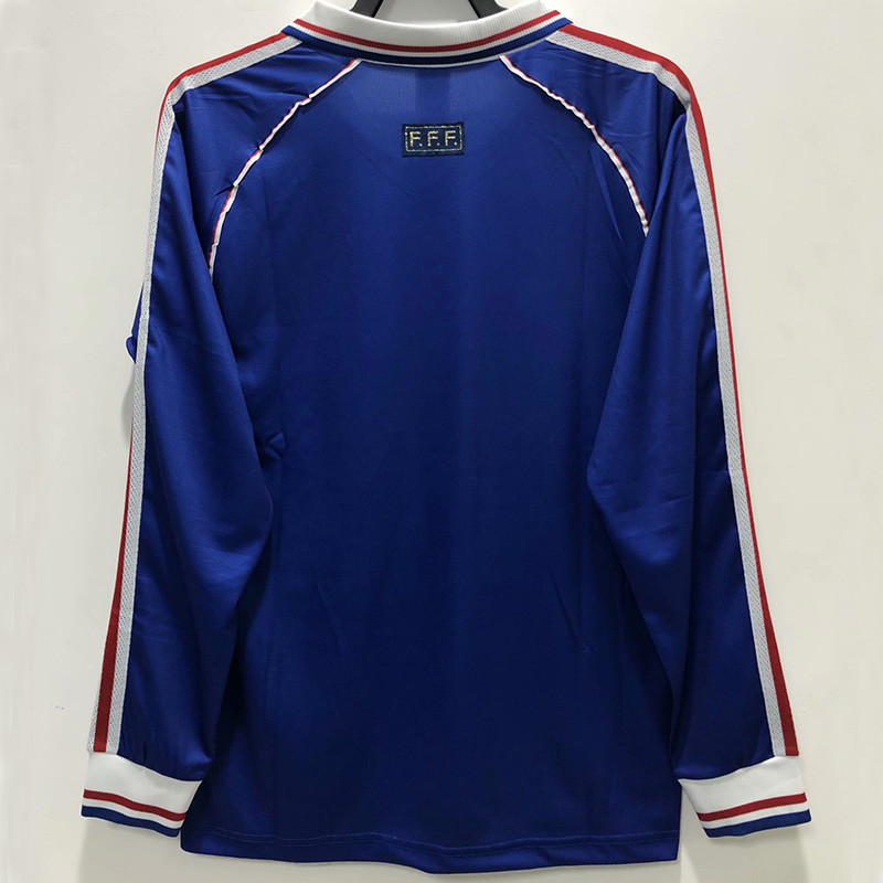 1998 France Home Long Sleeve Retro Soccer Jersey (长袖)(右胸带小字)