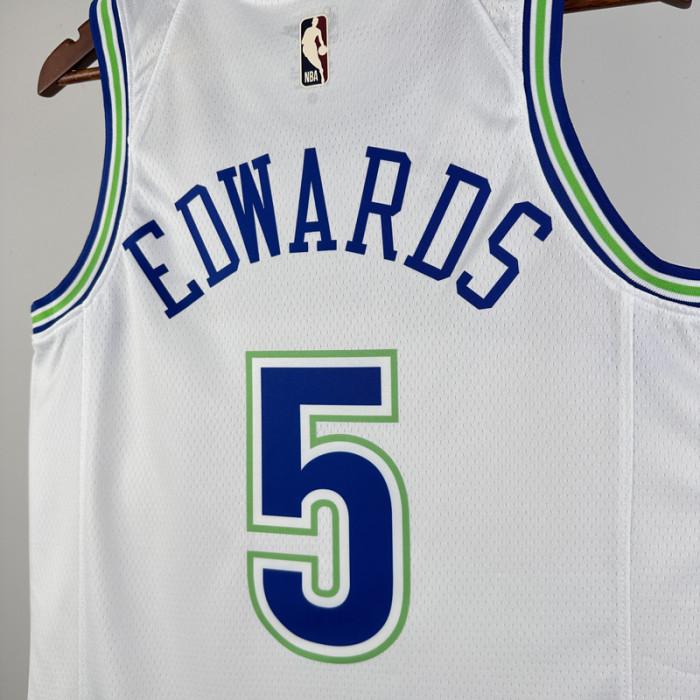 23-24 TIMBERWOLVES ERDWARDS #5 White Top Quality Hot Pressing NBA Jersey(Retro Logo)