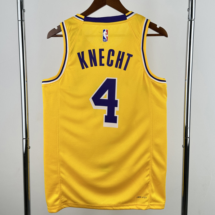 22-23 Lakers KNECHT #4 Yellow Top Quality Hot Pressing NBA Jersey(圆领)