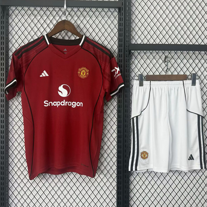 25-26 Man Utd Home Kids Soccer Jersey