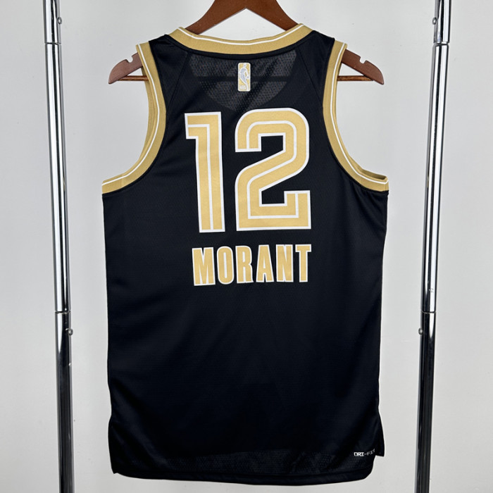 23-24 Grizzlies MORANT #12 Black Glory Edition Top Quality Hot Pressing NBA Jersey 荣耀版