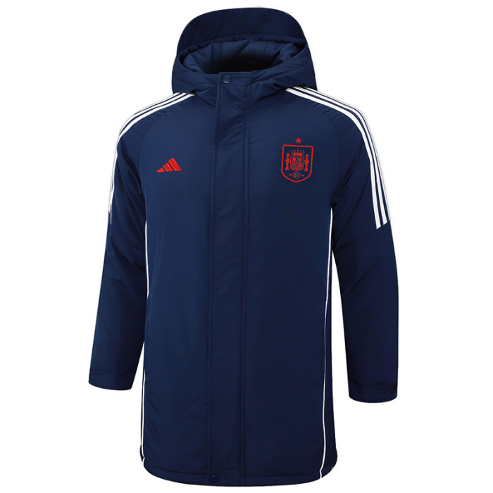 24-25 Spain Royal Blue Hooded Windbreaker Fabric Cotton Coat #G232