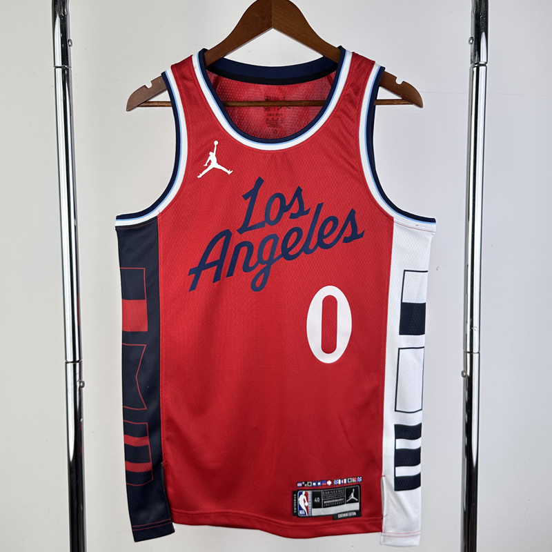 24-25 Clippers WESTBROOK #0 Red Top Quality Hot Pressing NBA Jersey (Trapeze Edition) 飞人版