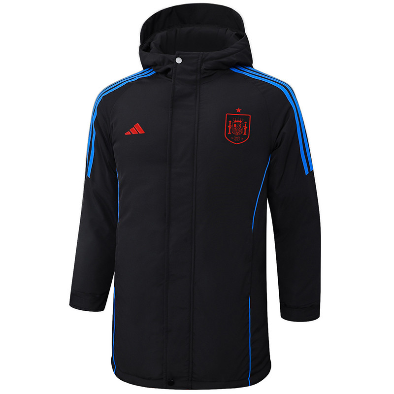 24-25 Spain Black Hooded Windbreaker Fabric Cotton Coat #G233