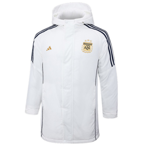 24-25 Argentina White Hooded Windbreaker Fabric Cotton Coat #G183(金标)