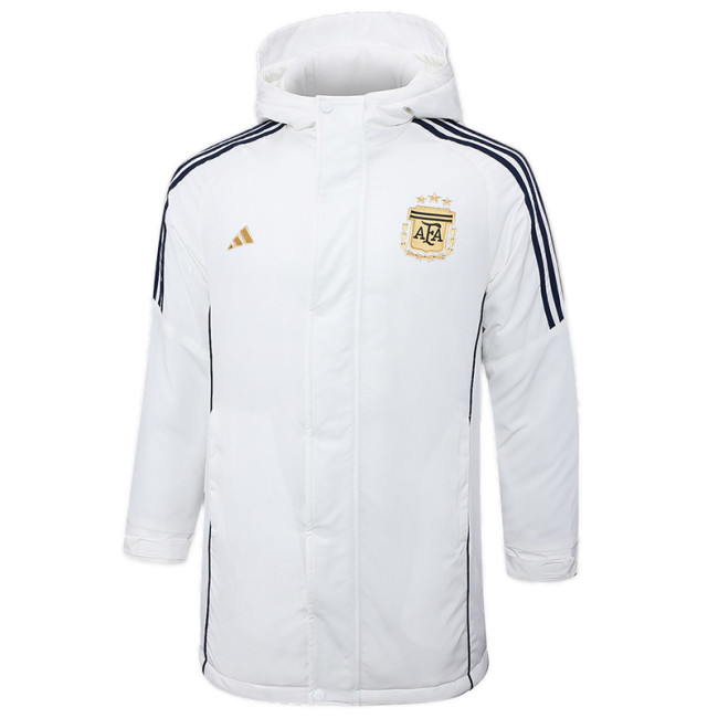 24-25 Argentina White Hooded Windbreaker Fabric Cotton Coat #G183(金标)