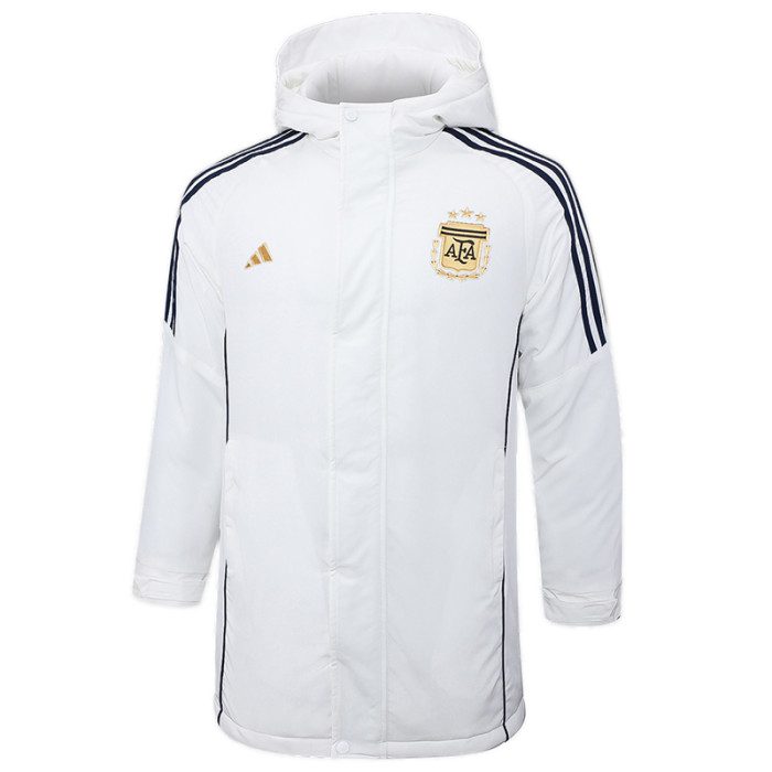 24-25 Argentina White Hooded Windbreaker Fabric Cotton Coat #G183(金标)