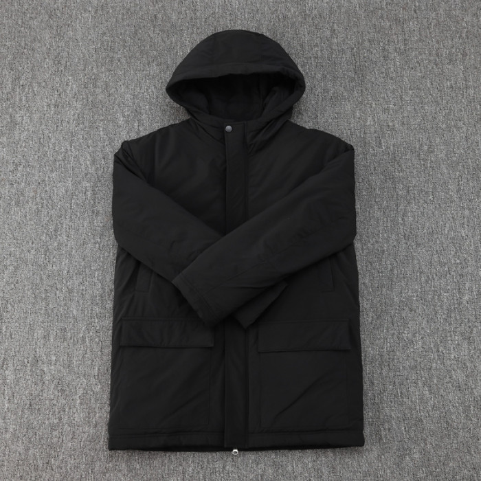 24-25 Sao Paulo Black Hooded Windbreaker Fabric Cotton Coat #G261