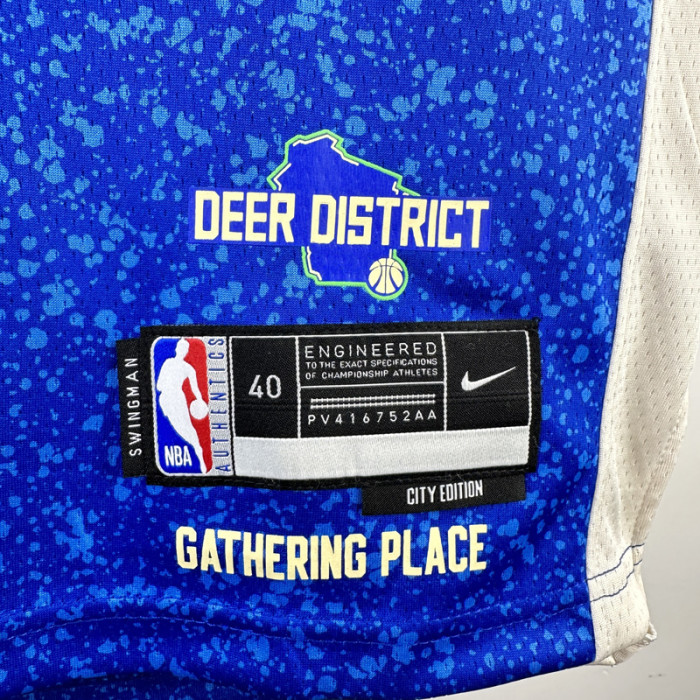 23-24 BUCKS ANTETOKOUNMPO #34 Blue City Edition Top Quality Hot Pressing NBA Jersey