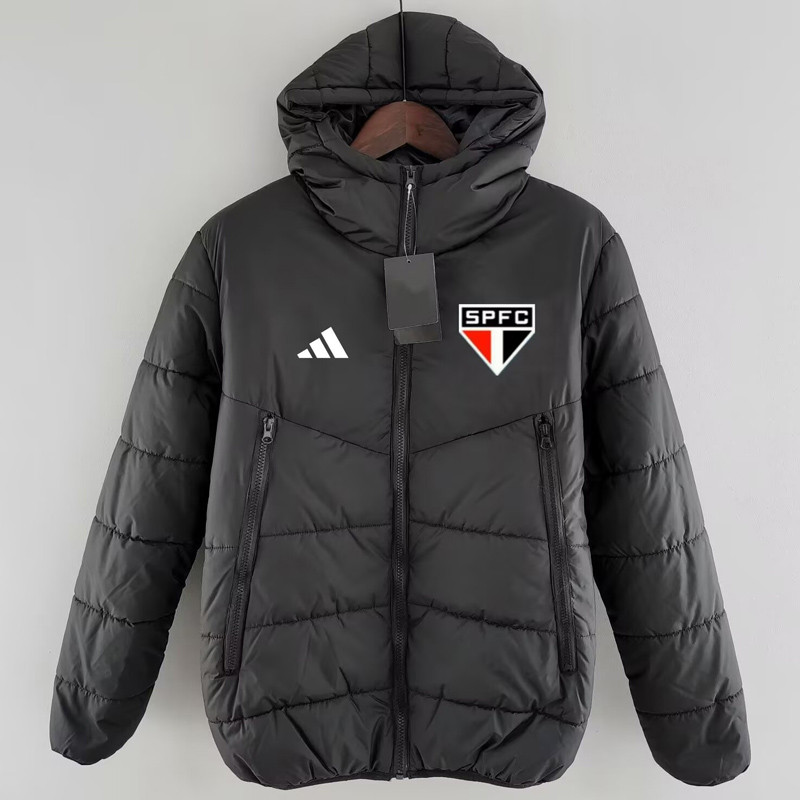 24-25 Sao Paulo Black Hooded Cotton Coat #棉衣