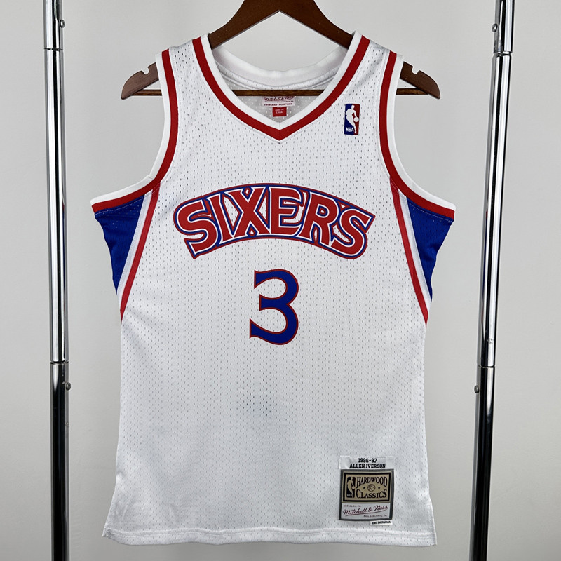 1996-97 76ERS IVERSON #3 White Retro Top Quality Hot Pressing NBA Jersey