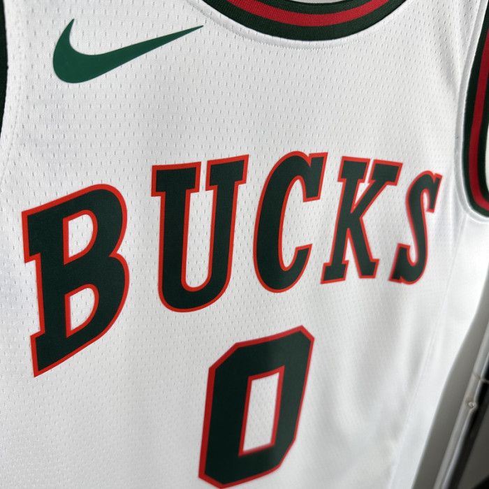 2017-18 BUCKS LILLARD #0 White Retro Top Quality Hot Pressing NBA Jersey