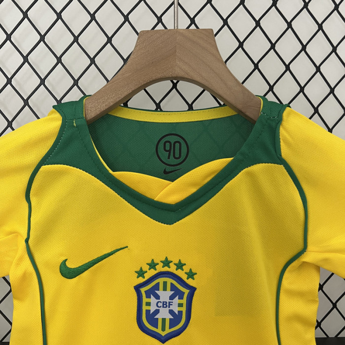 2004 Brazil Home Kids Retro Soccer Jersey