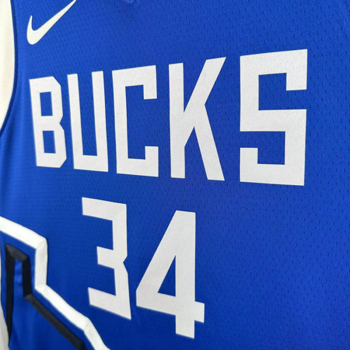 24-25 BUCKS ANTETOKOUNMPO #34 Blue City Edition Top Quality Hot Pressing NBA Jersey(V领)