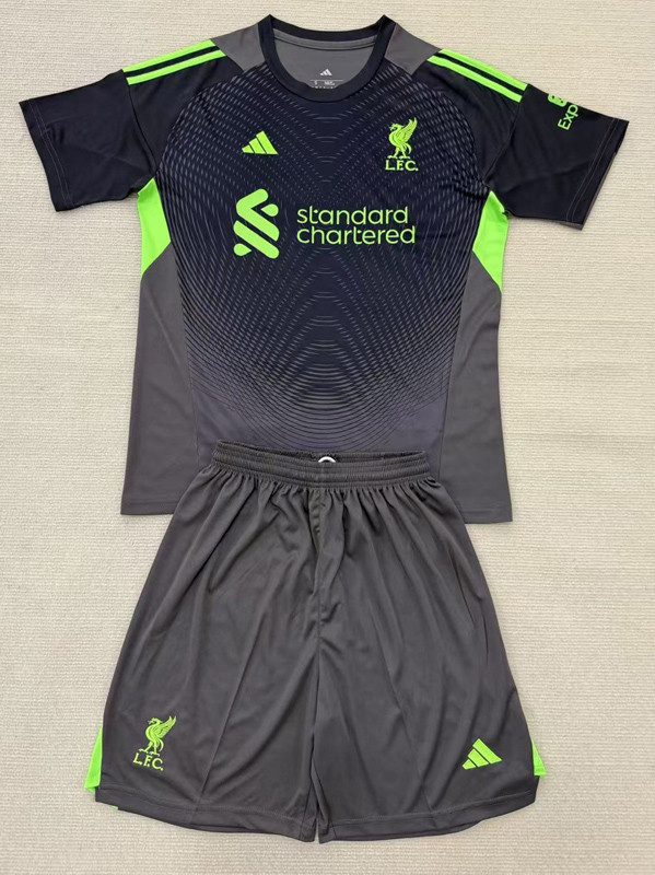 25-26 LIV Black GoalKeeper Kids Soccer Jersey *绿标