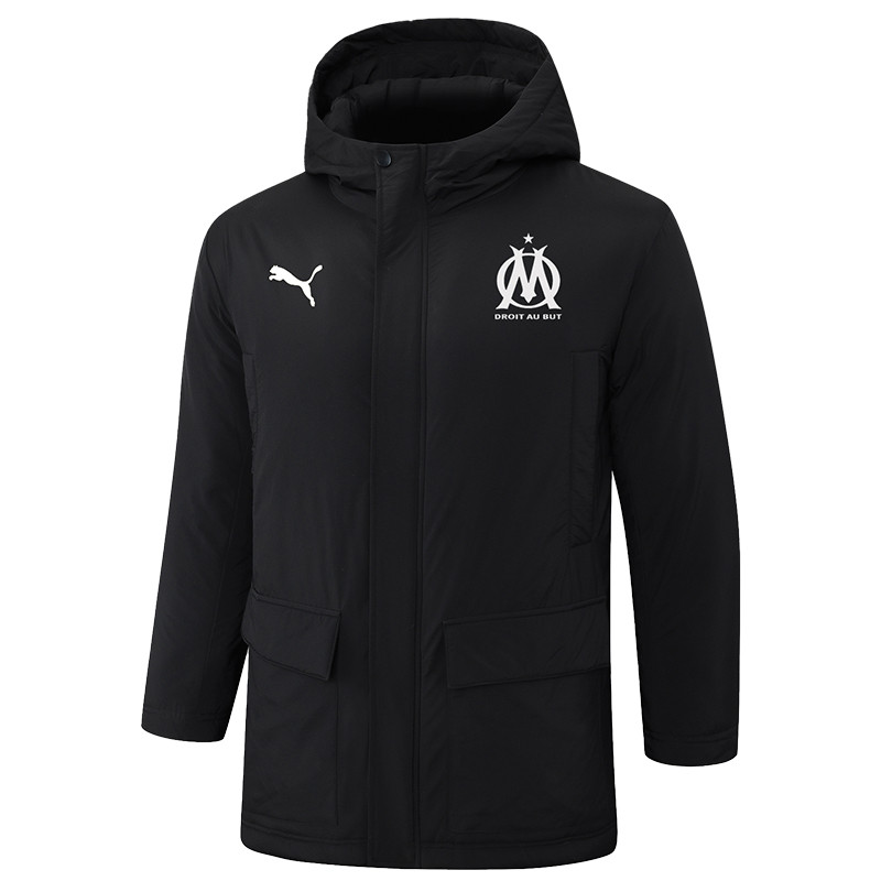 24-25 Marseille Black Hooded Windbreaker Fabric Cotton Coat #G249(白标)