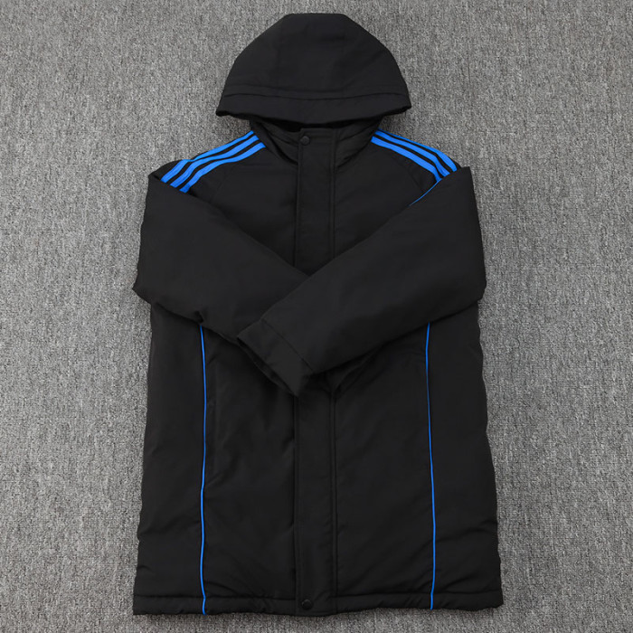 24-25 Spain Black Hooded Windbreaker Fabric Cotton Coat #G233
