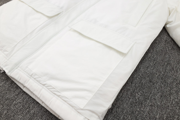 24-25 White Hooded Windbreaker Fabric Cotton Coat #G262光板