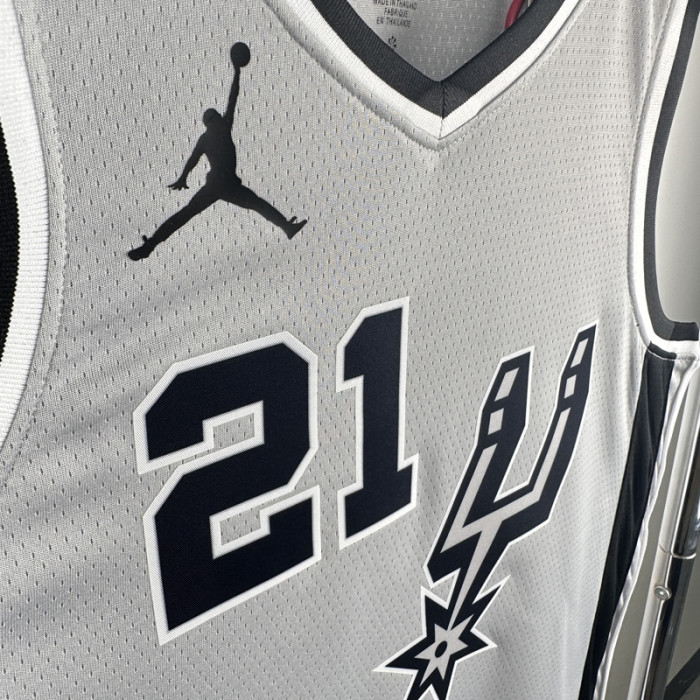 20-21 SA Spurs DUNCAN #21 Grey Top Quality Hot Pressing NBA Jersey (Trapeze Edition) 飞人版
