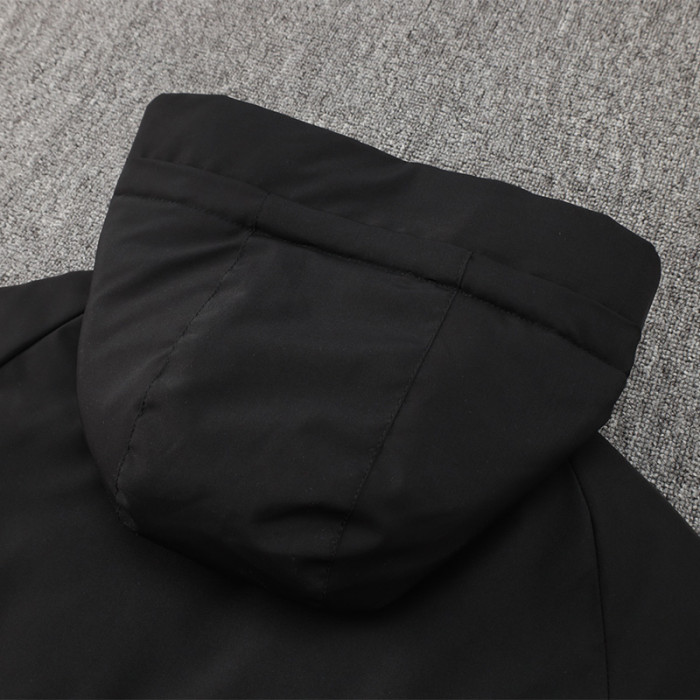 24-25 Internacional Black Hooded Windbreaker Fabric Cotton Coat #G196