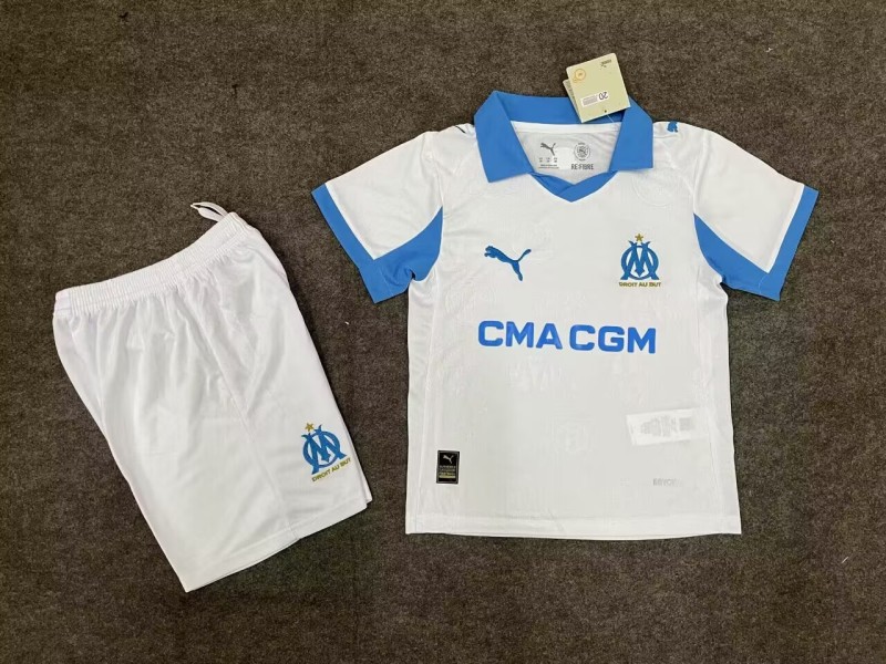 25-26 Marseille Home Kids Soccer Jersey