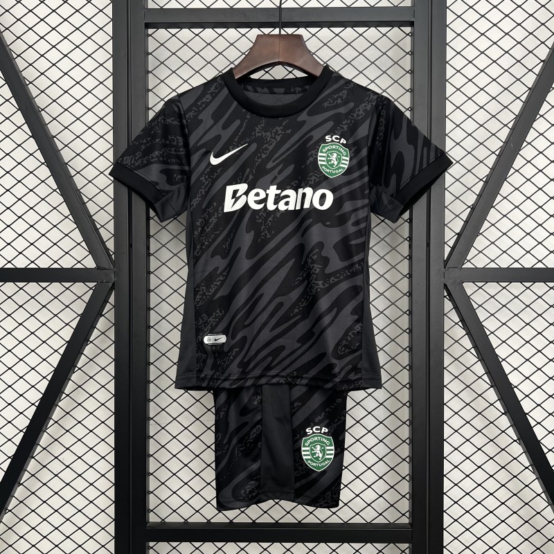 25-26 Lisbon Black Goalkeeper Kids Soccer Jersey