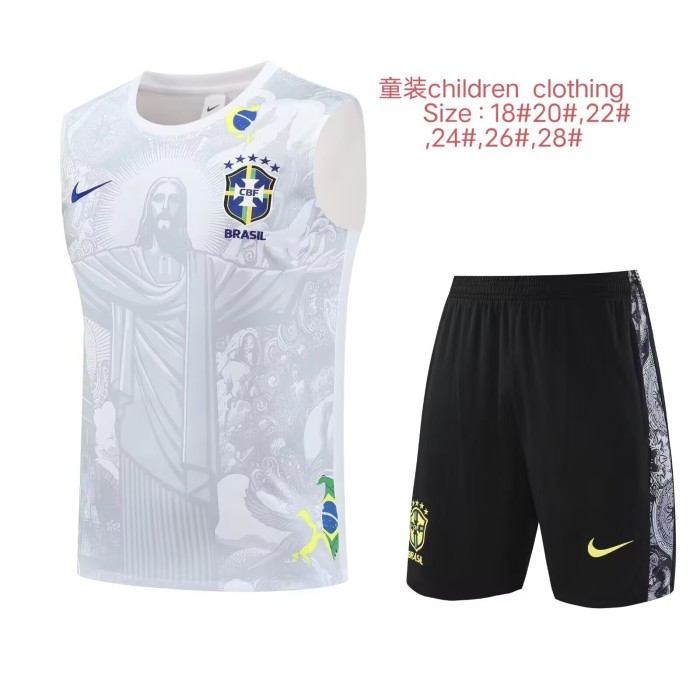 25-26 Brazil White Kids Tank top and shorts suit *耶稣白色