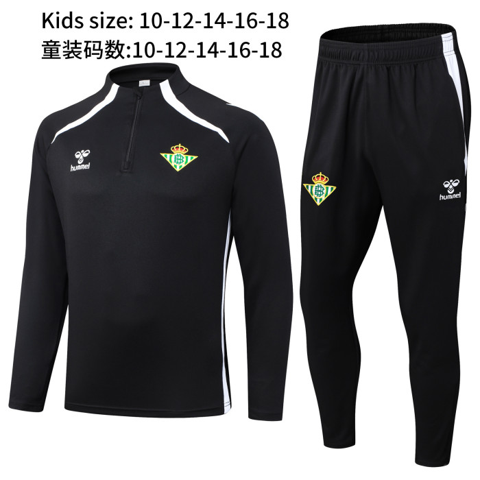 25-26 Real Betis Kids Black Half Pull Tracksuit (童装)(半拉链）