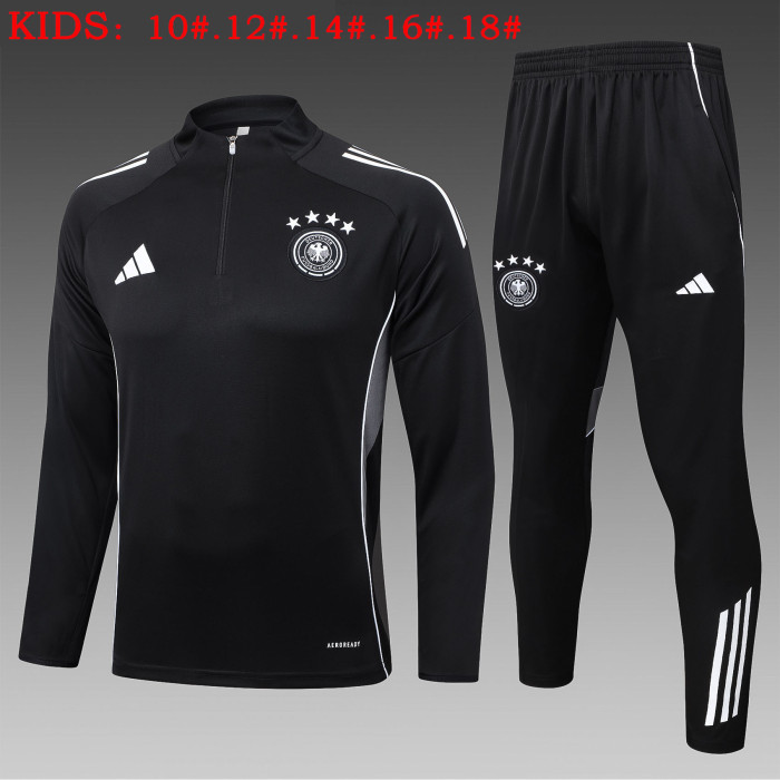 25-26 Germany Black Kids Half Pull Tracksuit (童装)(半拉链)