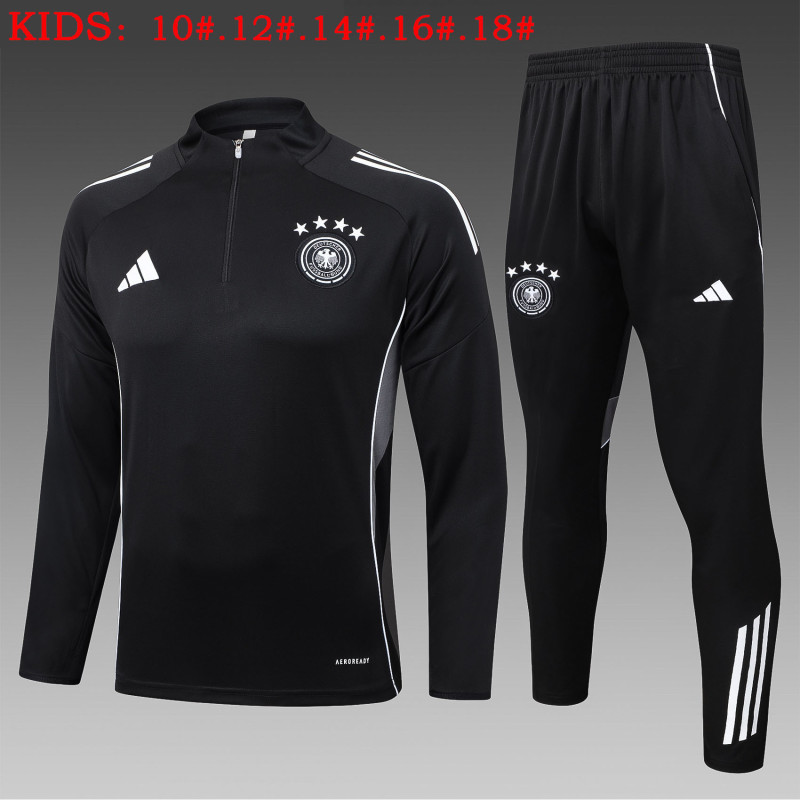 25-26 Germany Black Kids Half Pull Tracksuit (童装)(半拉链)