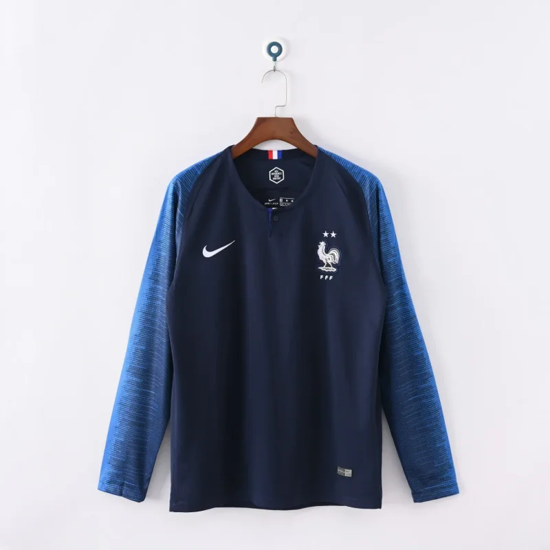 2018 France Home Long Sleeve Retro Soccer Jersey