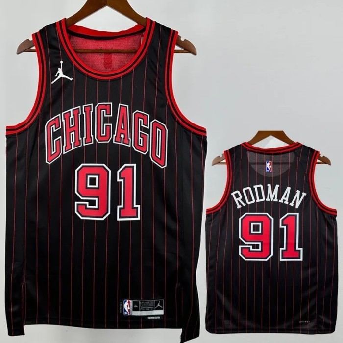 25-26 BULLS RODMAN #91 Black Top Quality  NBA Jersey