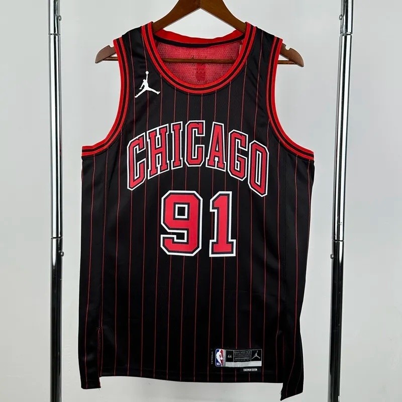 25-26 BULLS RODMAN #91 Black Top Quality  NBA Jersey