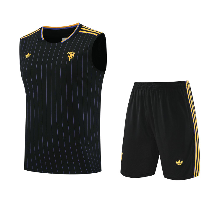 25-26 Man Utd Black Retro Tank top and shorts suit
