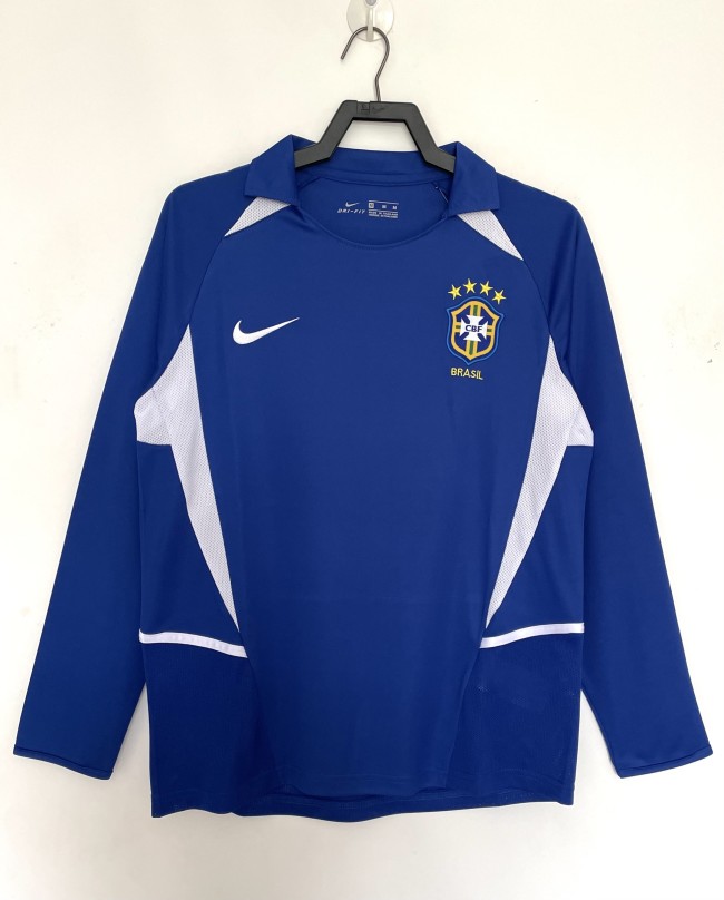 2002 Brazil Away Retro Long Sleeves Soccer Jersey