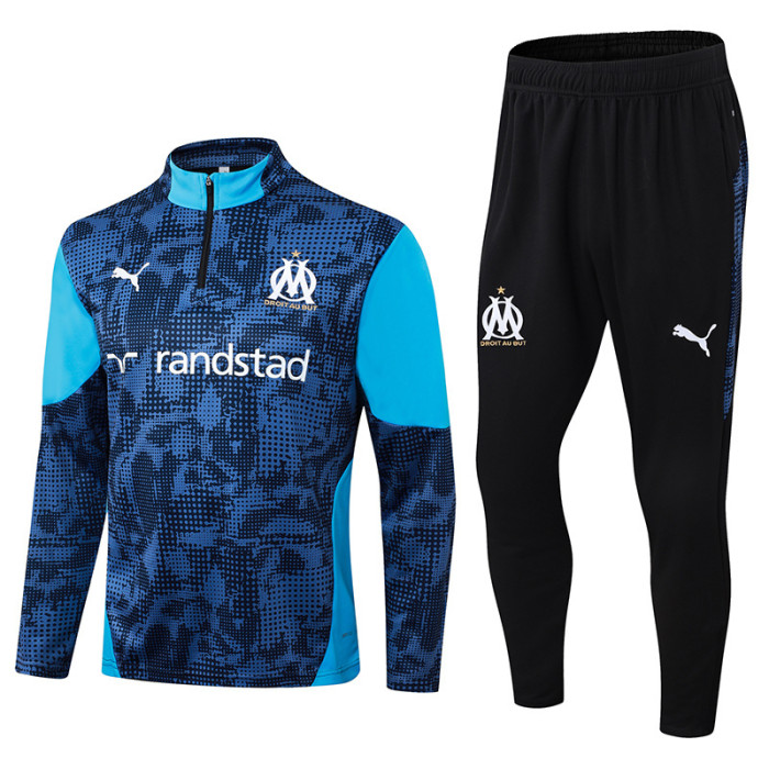 25-26 Marseille Black-Blue Half Pull Tracksuit (半拉链)