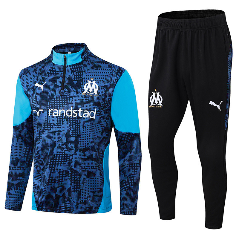 25-26 Marseille Black-Blue Half Pull Tracksuit (半拉链)