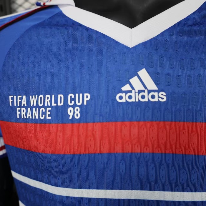 1998 France Home Retro Player Version Soccer Jersey(右胸带小字)