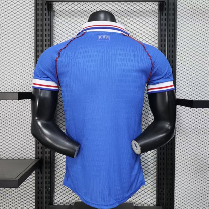 1998 France Home Retro Player Version Soccer Jersey(右胸带小字)