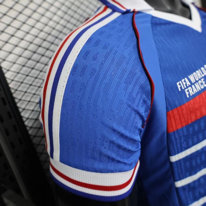 1998 France Home Retro Player Version Soccer Jersey(右胸带小字)